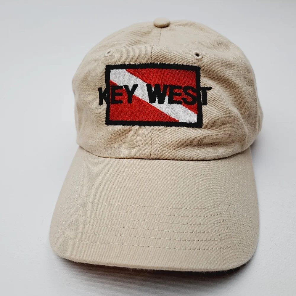 Key West Divers Down Flag Embroidered Relaxed Cotton Hat Cap Tan